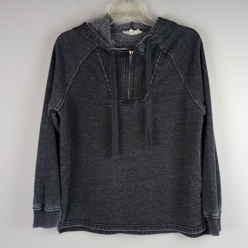 Pink Republic Womens M Black Acid Wash Quarter Zip Ribbed Trim Pullover Hoodie